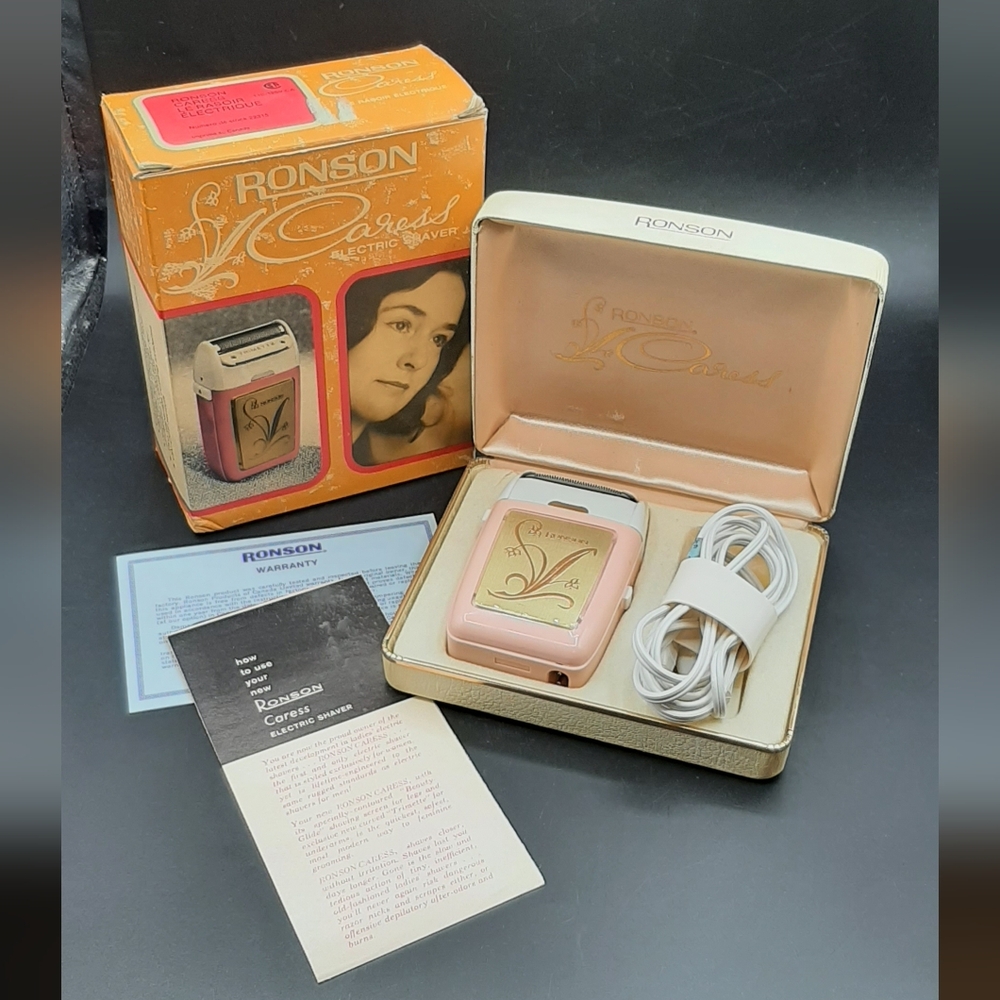 RONSON Caress Ladies Electric Shaver Pink Vintage 1960's WORKS Original Case Box